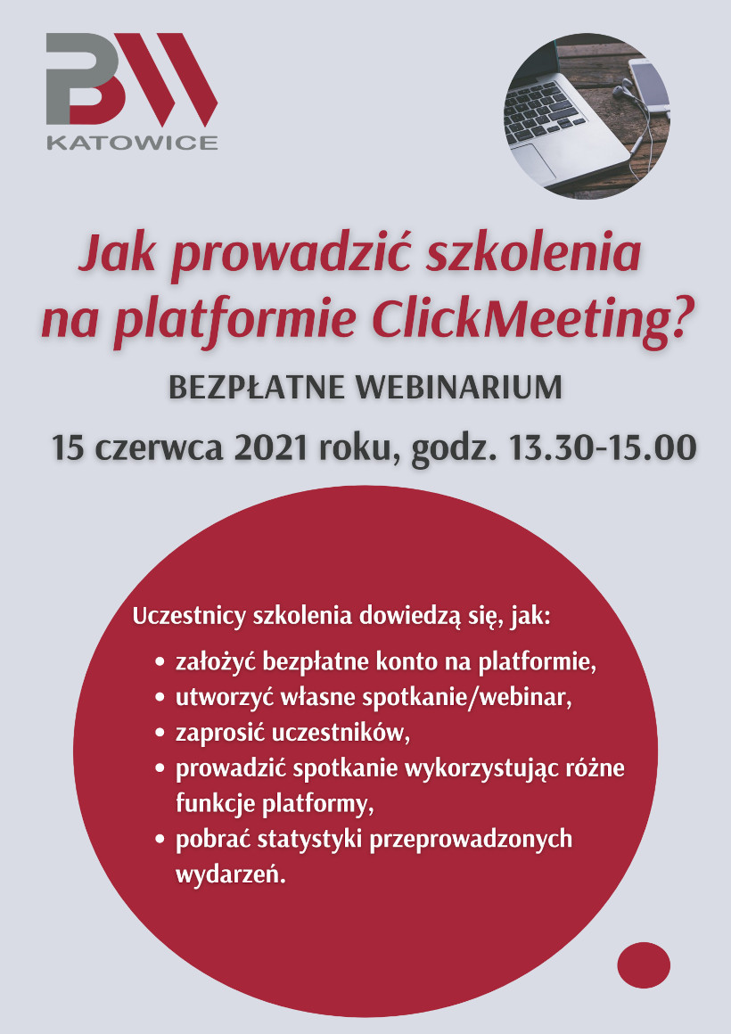Spotkanie Jak prowadzić szkolenia na platformie ClickMeeting - plakat informacyjny