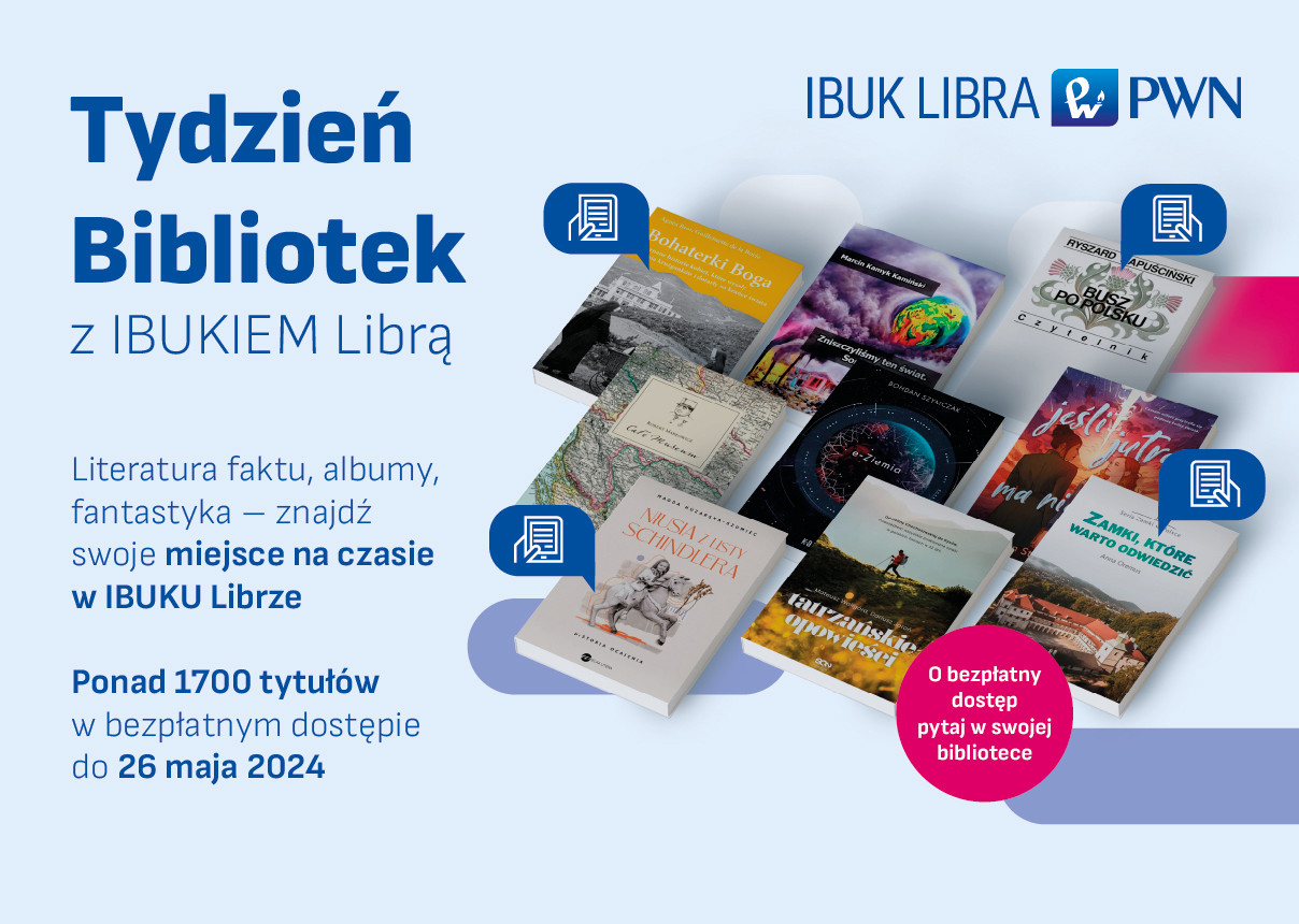 Plakat informujący o dodatkowych bezpłatnych tytułach na platformie IBUK Libra
