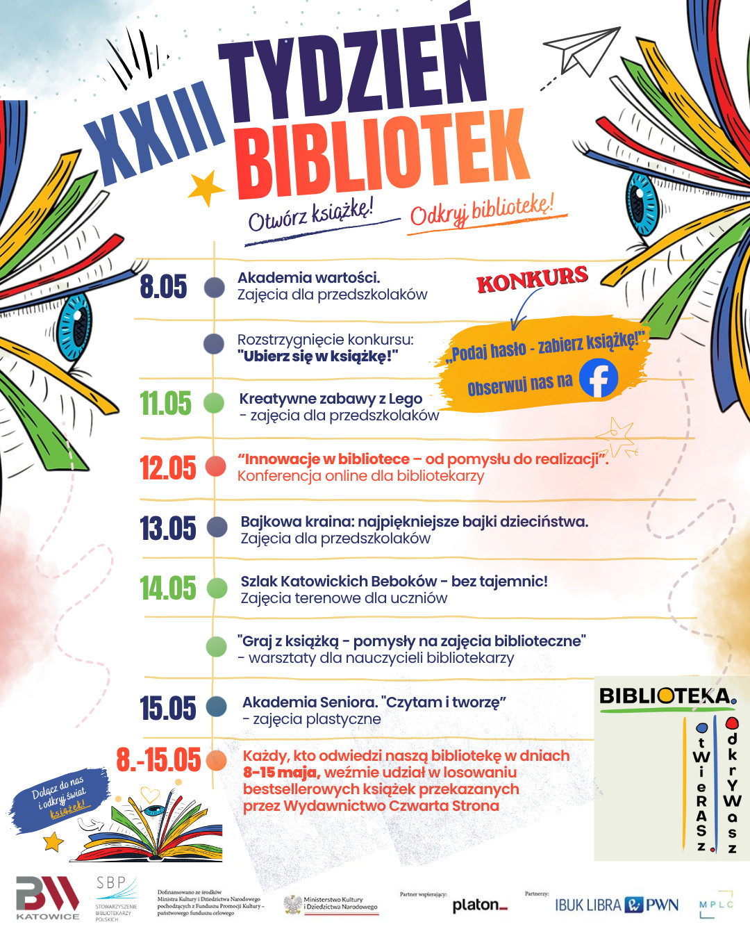 Plakat Tygodnia Bibliotek 2026 w&nbsp;Pedagogicznej Bibliotece Wojewódzkiej w&nbsp;Katowicach