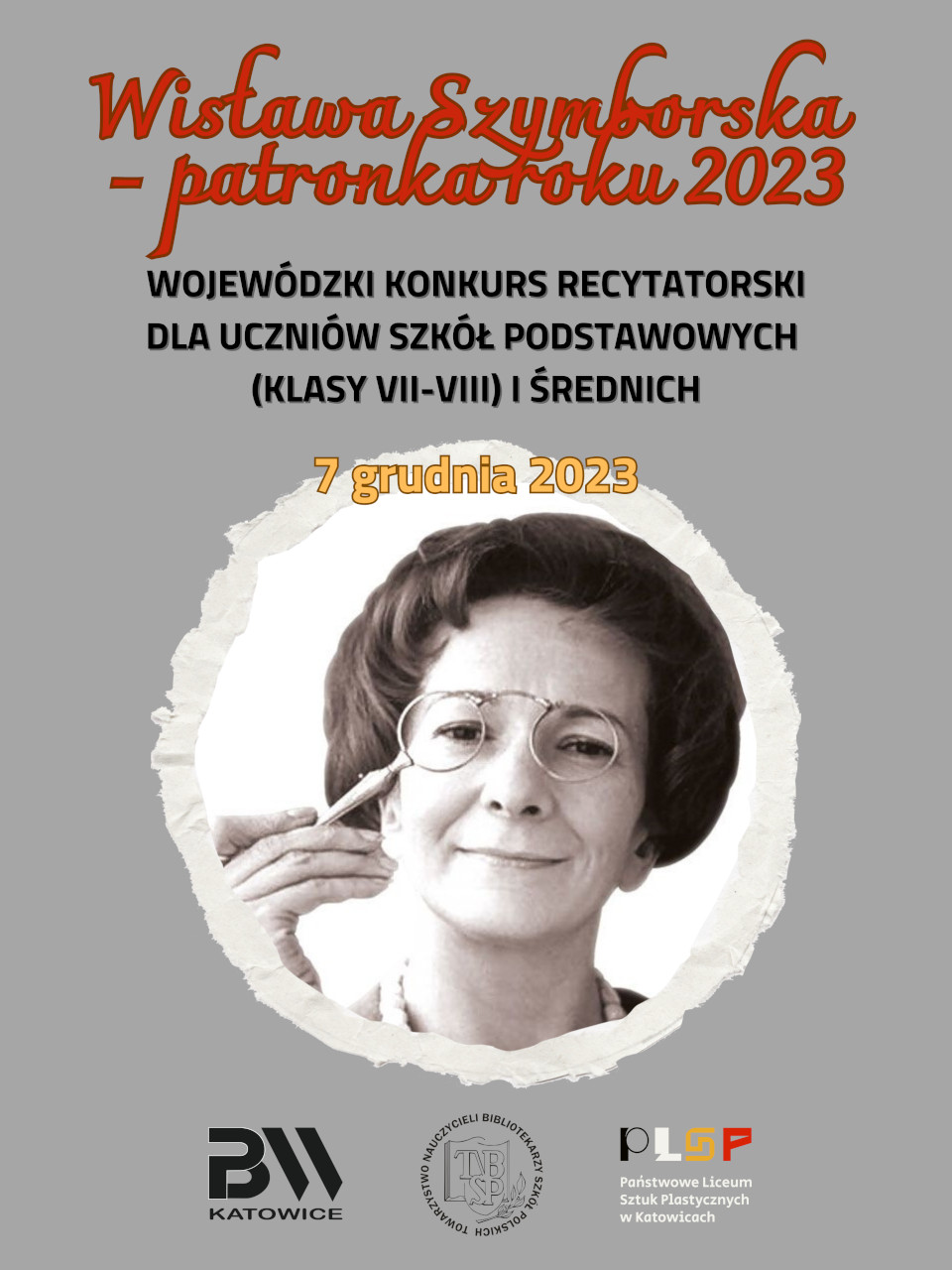 Plakat konkursu recytatorskiego Wisława Szymborska – patronka roku 2023