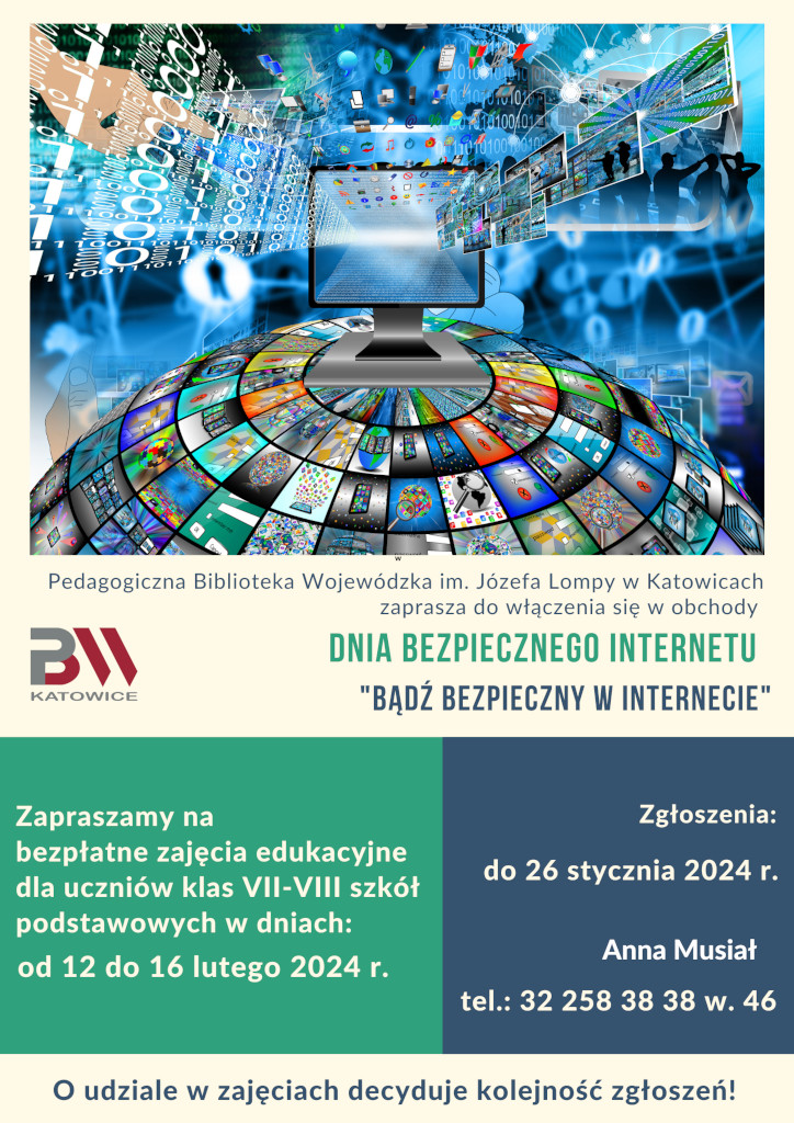 Dzień Bezpiecznego Internetu 2024 w Pedagogicznej Bibliotece Wojewódzkiej w Katowicach - plakat